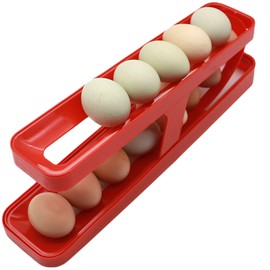 RYOHIN Lab Egg Case, Egg Case, For Refrigerators, 2 Tiers, Rolling Storage, Egg Holder, Easy to Clean, Plastic, 1 Piece (Red)