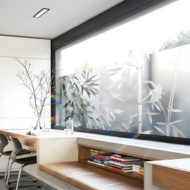 Window Film Privacy Film Stain Glass Window Cling Decorative Stickers Sun Blocking Static Cling Window Cover (1, Silver Bamboo, 39.4 x 17.7In)