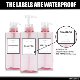 Shampoo and Conditioner Dispenser Travel, YACEYACE 22oz Set of 3 Empty Soap Dispenser Bottles,Pink Travel Shampoo Bottles,Refillable Shampoo Bottles