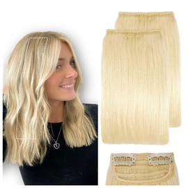 2 Pcs Short Hair Extensions, Extensions Clip in Human Hair, Hair Pieces for Women 12 Inch Platinum Blonde