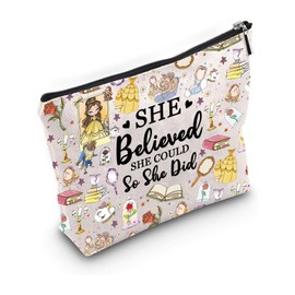 JYTAPP Beauty Beast Makeup Bag Princess Rose Belle Merchandise Belle Princess Cosmetic Bag with Zipper