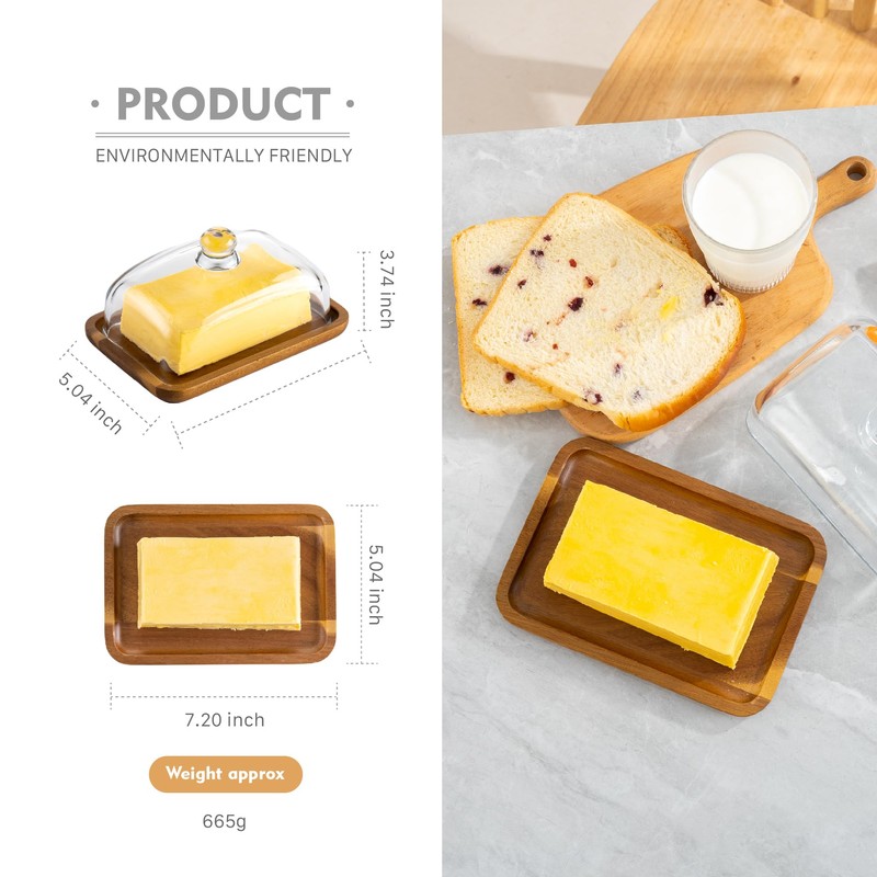 MKLZ Glass Butter Dish with Lid, Clear Domed Cheese Dish