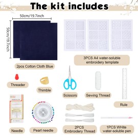 WEBEEDY DIY Sashiko Pillowcase for Beginners,Embroidery Kit with Sashiko Templates Pattern Thread Needles and Instruction,Japanese Hand Sewing Kit Embroidery Bedroom Decor Housewarming Gift