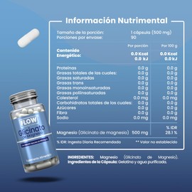 Glicinato de Magnesio Flow Supplements - 90 Cápsulas de 500mg | Apto Keto | Sin Azúcar ni Gluten | Suministro de 3 Meses