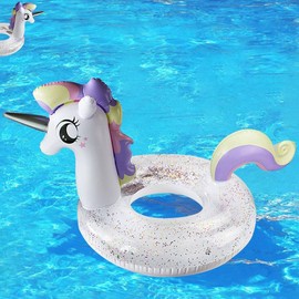 Inflatable Unicorn Air Mattress with Glitter Pool Float Swimming Raft Beach Swimming Pool Toy Swimming Seat for Children and Adults (90)