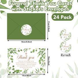 IANFEPH 24Pcs Funeral Sympathy Thank You Cards with Envelope Stickers 4 x 6 Inches Green Leaves Bereavement Cards for Celebration of Life Memorial Service