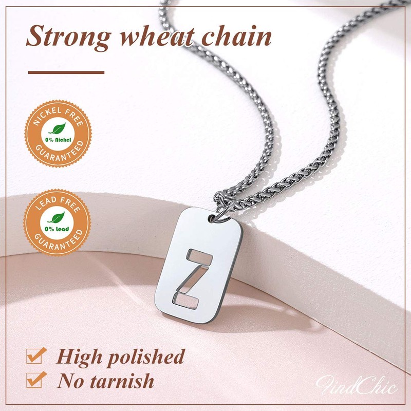 FindChic Men's Dog Tag Necklace Initial Pendant Silver Necklace Letters