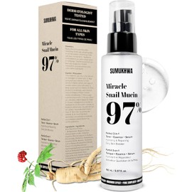 Mucin Caracol 97% + Esencia de Ginseng 5.07 Fl.Oz 150Ml, Suero Hidratante y Tónico Con Caracol y 8 Ácido Hialurónico, Hidratante Facial para Piel Seca, Hidrata y Equilibra, Cuidado de La Piel