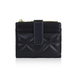 MultiValue Small Woman Wallets, Bifold PU Leather Card Holder Wallet Fashion Rhombic Multi-Slot Credit Card Holder with Zipper Snap Coin Pocket for Traveling Shopping (Black)