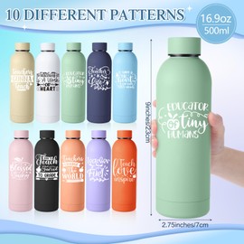 Teenyyou 10 Pcs Teacher Appreciation Gifts Bulk Thank You Gift for Women from Students 17 oz Stainless Steel Frosted Water Bottle Inspirational Tumbler Bottle for Teacher Week Graduation(Artistic)