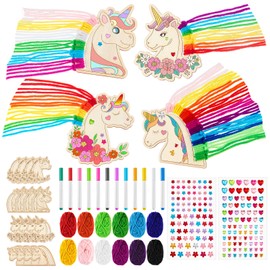 Harrycle 16 Set Holz Einhorn Bastelset Kinder Einhorn Kühlschrank Magnete Mach Eigenes Einhorn und Selbstklebende Glitzersteine DIY Kit für Mädchen Jungen Geburtstag Party Malen mit der Familie