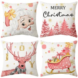 ARNTY Christmas Cushion Cover 45 x 45 cm Set of 4 Christmas Decoration Cushion Cover Christmas Decorations for Indoor, Home, Office, Bedroom, Car, Winter Holiday Decoration Gift
