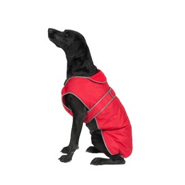 Ancol Muddy Paws All Weather Stormguard Dog Puppy Coat Poppy Red - Waterproof Pet Jacket with Fleece Lining & Chest Protector - Elasticated Neck & Leg Straps - 25 cm Length up to 43 cm Girth - XS