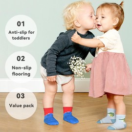 SkiBeaut Baby Boy Socks Toddler Grips Socks Kid Non Slip Crew Socks Toddlers Gripper Slipper Socks Babies Boys Anti Skid Cute Fun Socks for 5-7 Years