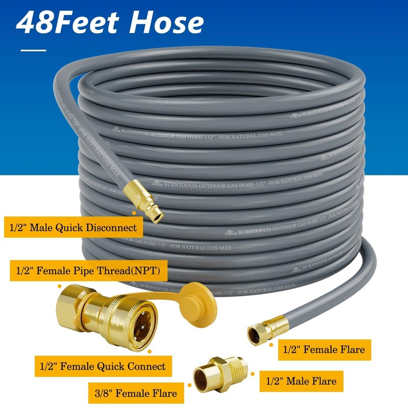 NUPICK 48FT 1/2" Natural Gas Hose,Natural Gas Conversion Kit for