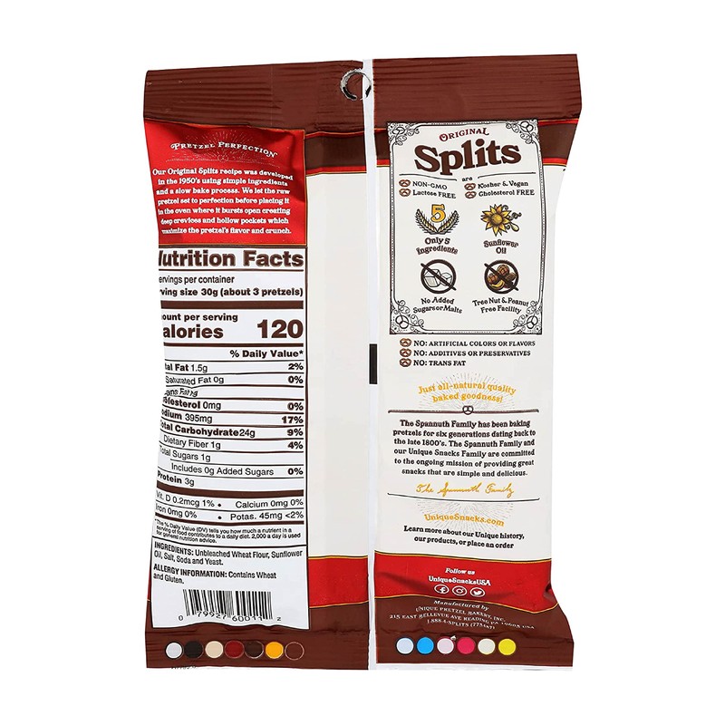 Unique Snacks Original Splits Pretzels, Delicious Homestyle-Baked Snack Bag, OU