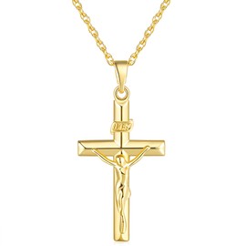TAKUGI Cross Necklace 14K Gold Cross Necklaces for Women Small Cross Chain Crucifix Necklace Women (Gold)
