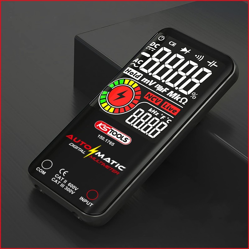 KS Tools 150.1765 Automatic Digital Multimeter with Test Probes Red/Black