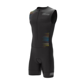 Men's Cycling Skinsuit Gel Padded One Piece Trisuit Bike Top Short Sublimated Unique Design Bib Shorts (Sleeveless-Black-MultiColour, M)