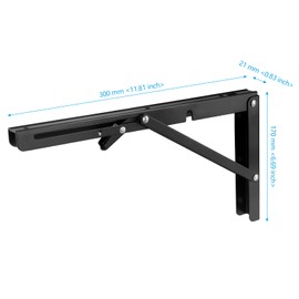 SEHOI 6 PCS 12 Inch Folding Shelf Brackets, Black Heavy Duty Collapsible Metal Shelf Bracket with Mounting Hardware, Folding Table Hinge Bracket for Table Bench