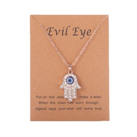 14k Gold Plated Evil Eye Blue Eye Hand Pendant Necklace Cubic Zirconia Colored Eye Pendant Necklace Trendy Adjustable Boho Protection Lucky Protection Everyday Jewelry Christmas gift for Women B