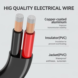 18 Gauge 2 Conductors 30FT Electrical Wire, Flexible Low Voltage PVC Copper Clad Aluminum Extension Cord for Car Speaker Wire, Car Lighting, LED Wire, Outdoor Lighting, Residential Wiring, 12V/24V DC