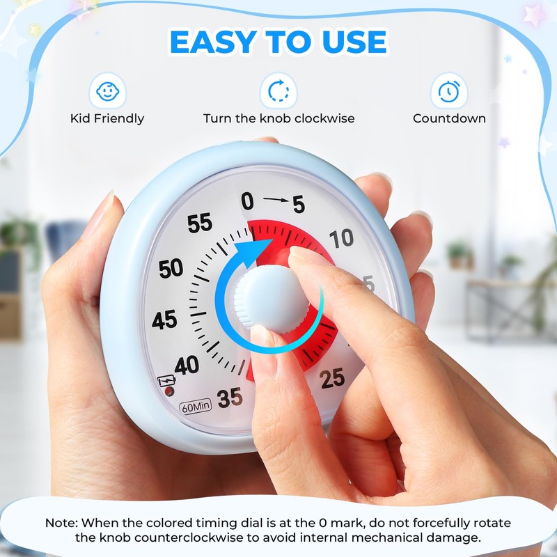 Diboniur Visueller Timer Kinder Wiederaufladbar, 60 Minuten Countdown Timer, Schreibtisch