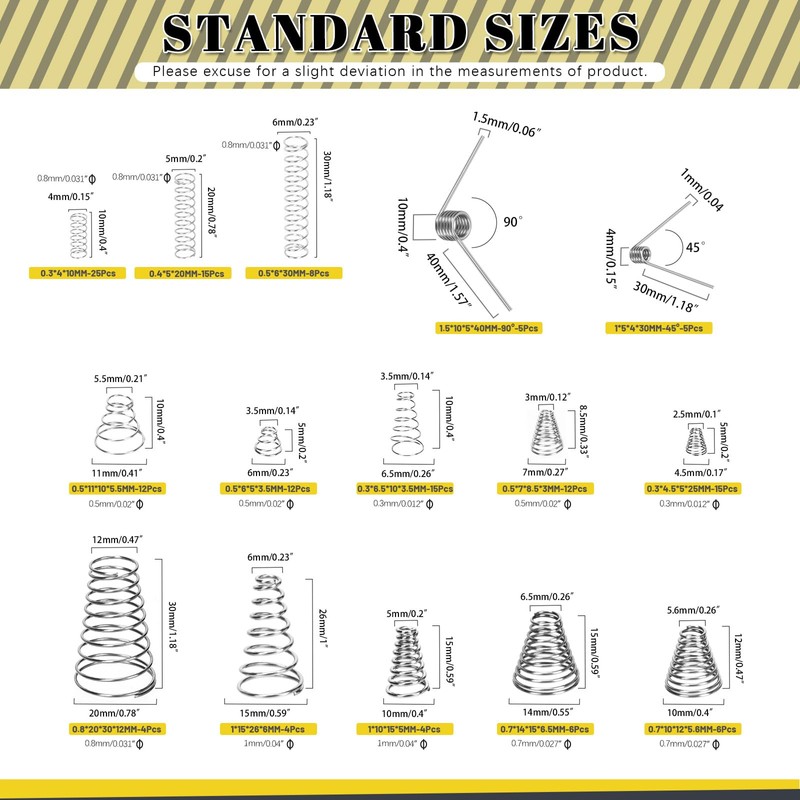 Mardatt 148Pcs 3 Style 15 Sizes Stainless Steel Conical Spring