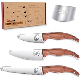 TIVOLI Kids Chef Knife Set with Finger Guard, 3-Piece Safety Stainless Steel Children's Cooking Knives for Cutting Fruits, Vegetables, Bread, Fun & Safe Kitchen Tool for Young Chefs