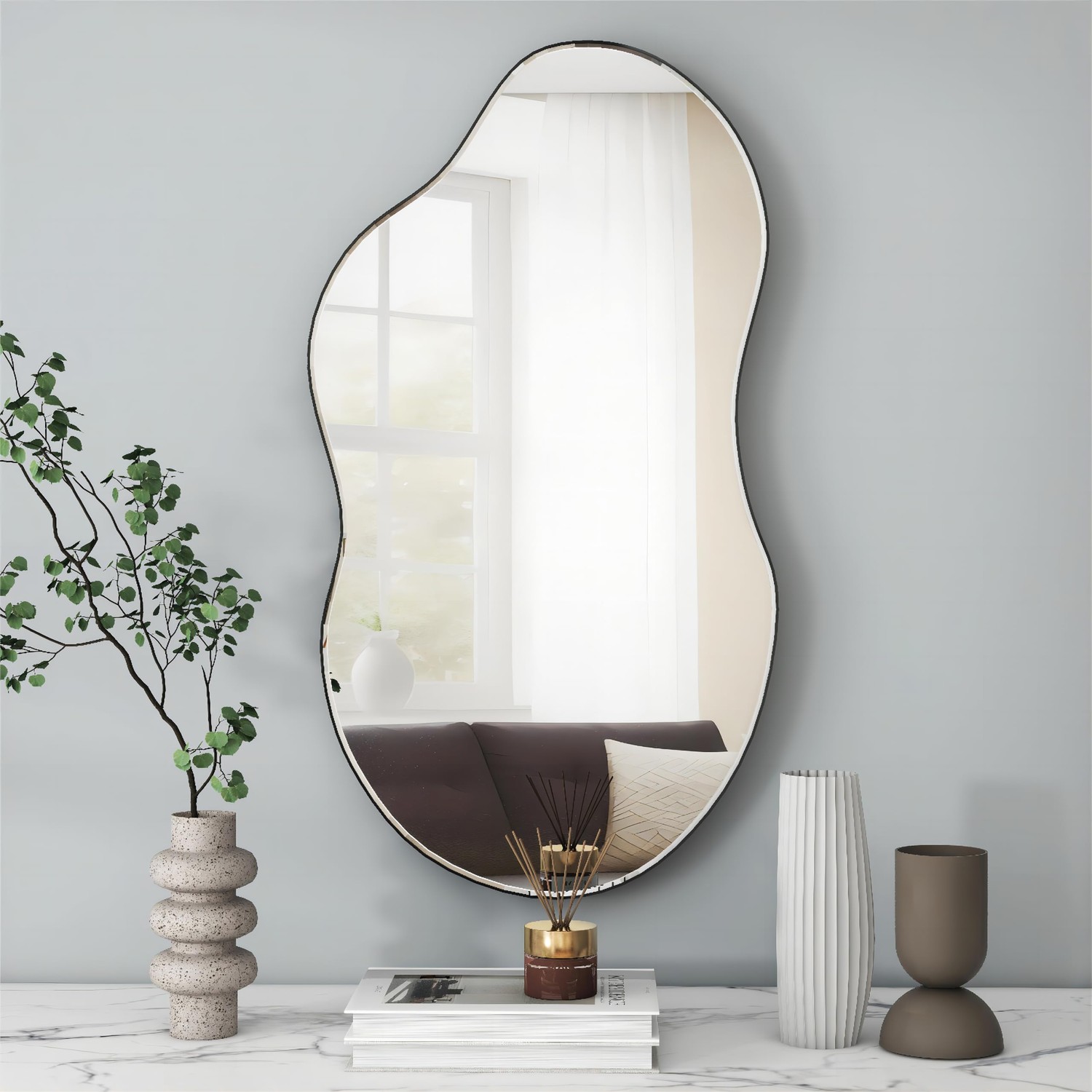 SHYFOY Asymmetrical Decorative Wall Mirror, Black Irregular Mirrors for ...
