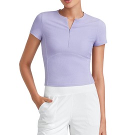G4Free Sleeve Workout Tops for Women Lightweight Quarter Zip Ribbed Athletic Gym Soft Fast Dry Running Yoga Shirts (Lavender,XL)