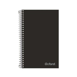 Oxford Poly Spiral Notebook, 2-Subject for School, College Ruled Paper, 100 Sheets, 6 x 9.5 Inches, 2 Double Pocket Dividers, Black Cover (1002544)
