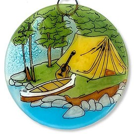 Ruth's Ethical Goods Camping Tent Christmas Tree Ornament - Art Glass Light Catcher Outdoors Gift