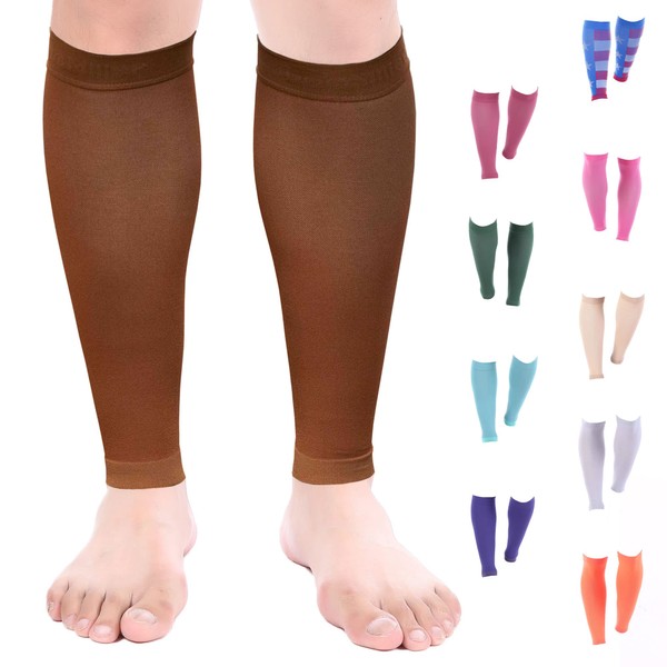 Doc Miller Calf Compression Sleeve Men and Women - 20-30mmHg Shin Splint Compression Sleeve Recover Varicose Veins, Torn Calf and Pain Relief - 1 Pair Calf Sleeves Chocolate Color - Small Size