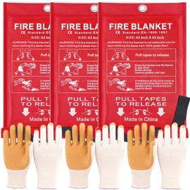 ZYIGYI 43 in Emergency Fire Blanket - 3 Pack Fire Suppression Blanket for Kitchen Home Fireplace Grill Office and 3 Pair Gloves