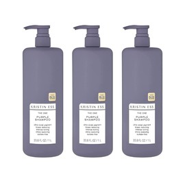 Kristin Ess Hair The One Purple Shampoo - Toning for Blonde Hair, Neutralizes Brass + Yellow Tones, Sulfate Free, 33.8 fl oz (Pack of 3)