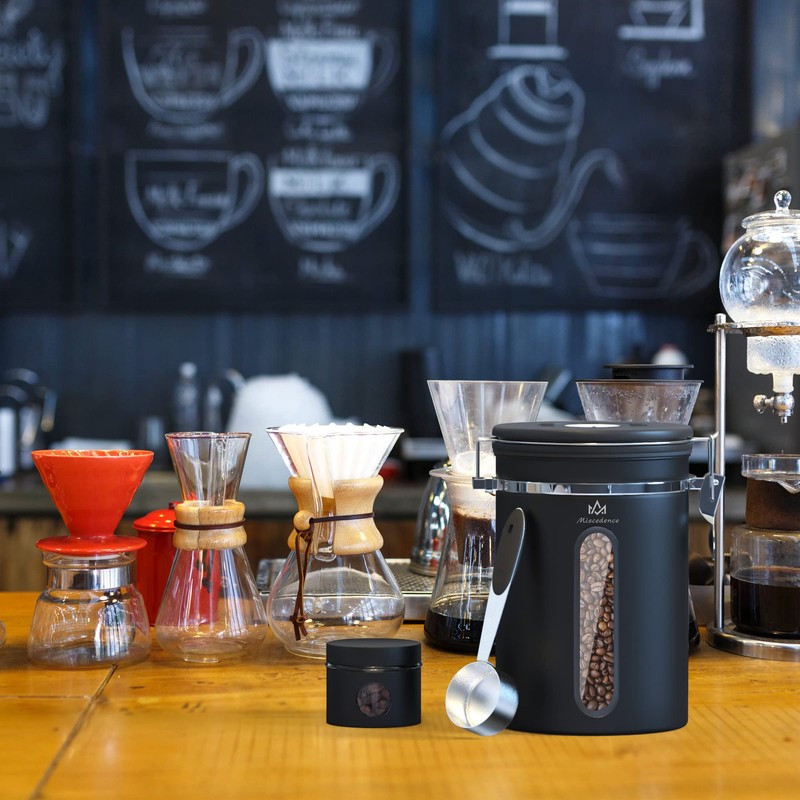 Coffee Canister for ground coffee with Transparent Window,Date Tracker,CO2 Valve,Scoop,304