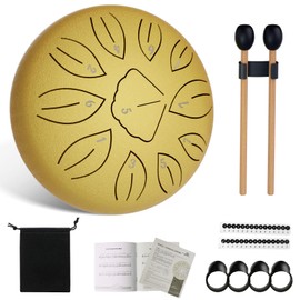 Aedcbaide Tongue Drum Portable Mini Drum 6 Inch 11 Tone Steel Tongue Drum, D Major Singing Bowl Handpan Instrument with Beaters for Children Meditation Yoga Sound Healing Garden Christmas (Gold)