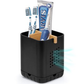Boperzi Black Toothbrush Holders for Bathroom, Electric Toothbrush Holder with Bamboo Divider, Detachable Anti-Slip Toothbrush and Razor Holder Drainage for Shower, Toothbrush Organizer and Storage