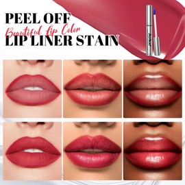 YBUETE Peel Off Lip Liner Stain, Quick Peel Off Tattoo Lip Liner Tint, Waterproof, Transfer Proof Red Lip Tint, Highly Pigmented Color, Stay On All Day Non-Stick Cup Lip Stain, Instant Lip Color