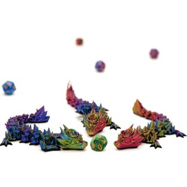 Rose Dragon Baby | Articulating Dragon 3D Printed | 6.5 Inches Long - Color: Red & Blue