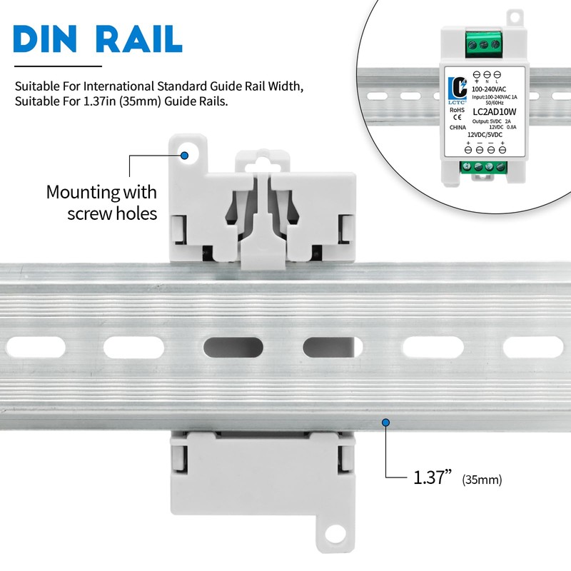 5V 12V Power Supply din Rail，2A 0.8A,Dual Output 10W,Input 100-240Vac,120VAC