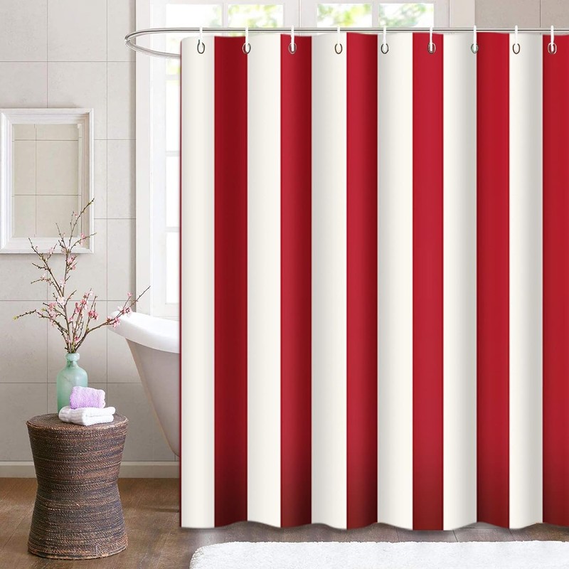 Emvency Red and White Stripe Shower Curtain Abstract Classic Beautiful
