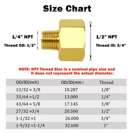 Hooshing 2PCS Brass Pipe Fitting 1/4" NPT Male to 1/2" NPT Female Reducer Hose Tube Adapter