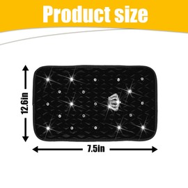 Mandark Bling Car Center Console Cover, Rhinestones Crown Vehicle Armrest Seat Box Mat Pad, Diamond Automotive Interior Arm Rest Cushion Protector Decor Accessories, Universal Fit(Black)
