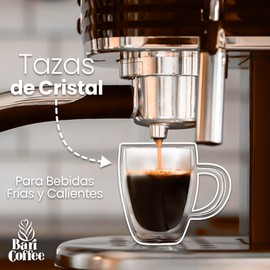 Baricoffee Set de 4 Tazas de Cafe Bonitas Set Moderno, Juego de Tazas para Cafe, Elegante, Moderna, Vidrio Doble Transparente para Capuchino, Americano, Té, 2 de 250 ml, 2 de 350 ml