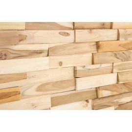 Nordic Style Teak Wood 3D Wall Panels - Recycled Decor Planks for Kitchen, Living Room, Bedroom, Office, Bathroom - 11 Pieces (Natural Finish)