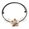 Avalaya Antique White Shell Flower On Flex Wire Choker Necklace