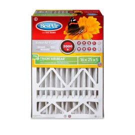 BestAir AB1625-11R, MERV 11, 16" x 25" x 5", Single Cleaning Furnace Filter, Trion Air Bear, Supreme, Skuttle, GeneralAire, Source1 & Ultravation Models