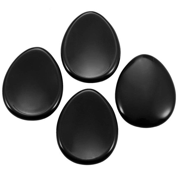 mookaitedecor Black Obsidian Thumb Worry Stone, Pocket Palm Stones Crystal Healing Reiki Stress Relief Pack of 4, Teardrop Shape